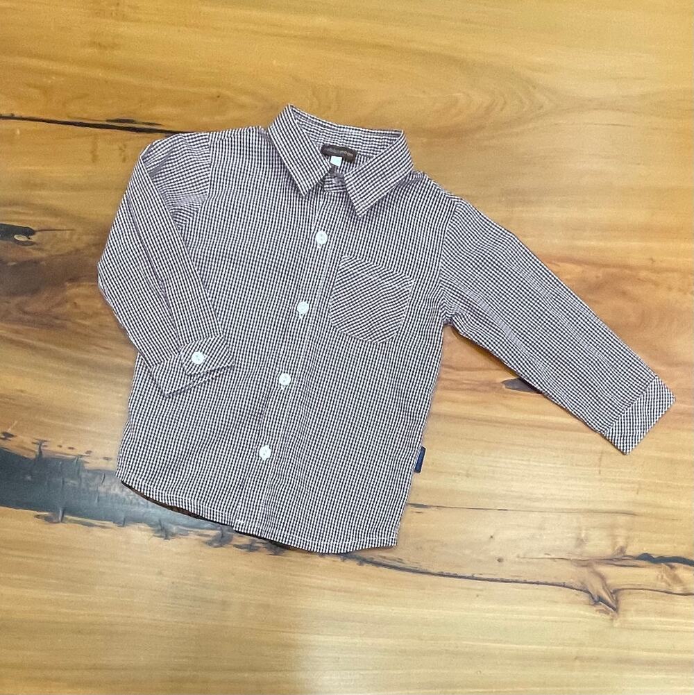 Rabbit Moon Brown Gingham Plaid Button Down Shirt 18 24 m